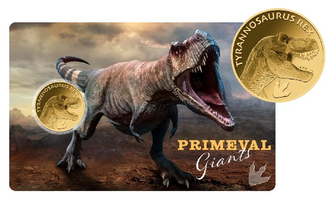TYRANNOSAURUS REX - MONEDA DE ORO 999/1000 - 3000 FRANCS CFA - COINCARD