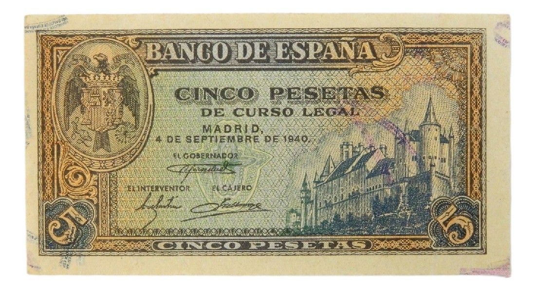 1940 - ESPAÑA - BILLETE - 5 PESETAS - ALCAZAR DE SEGOVIA  - MBC