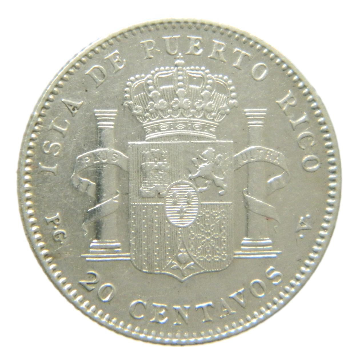 1895 - ALFONSO XIII - 20 CENTAVOS DE PESO - PUERTO RICO - PGV - EBC