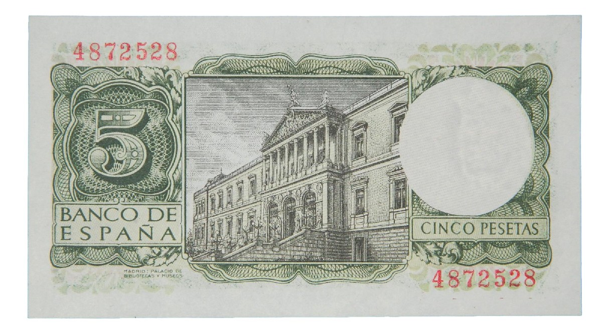 1954 - ESPAÑA - BILLETE - 5 PESETAS - ALFONSO X - SIN SERIE - SC