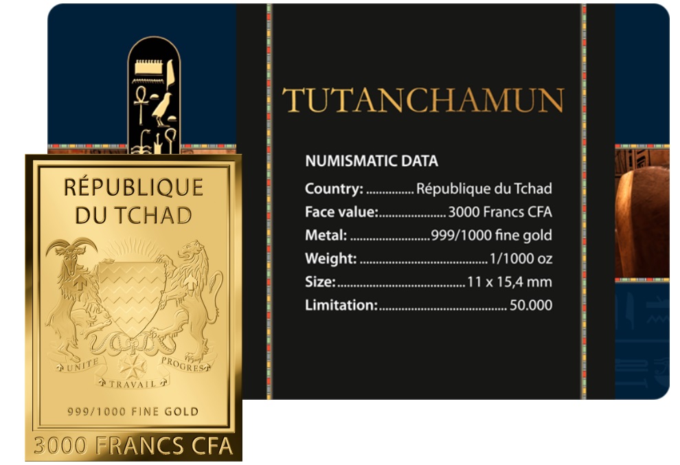 TUTANKAMON -  MONEDA DE ORO FINO - 1/1000 OZ - 3000 FRANCS CFA - TCHAD - COINCARD