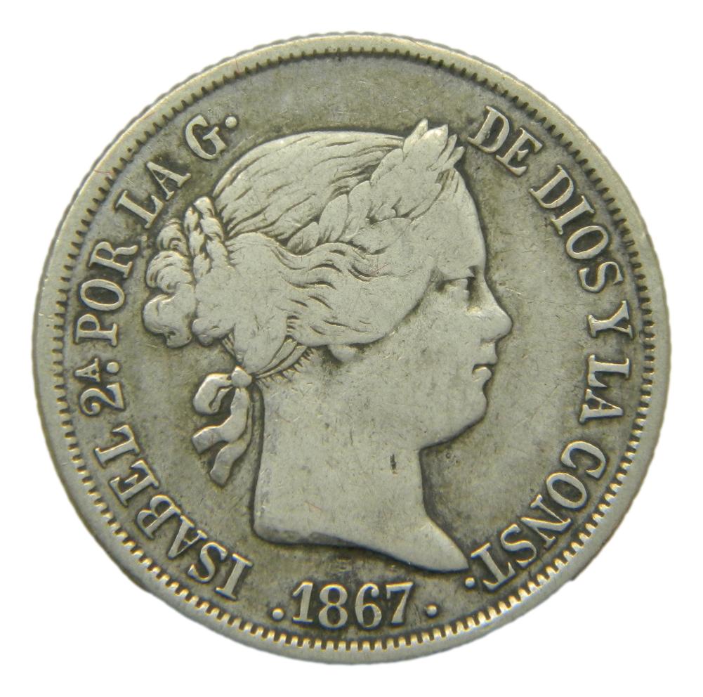 1867 - ISABEL II - 40 CENTIMOS DE ESCUDO - MADRID - PLATA