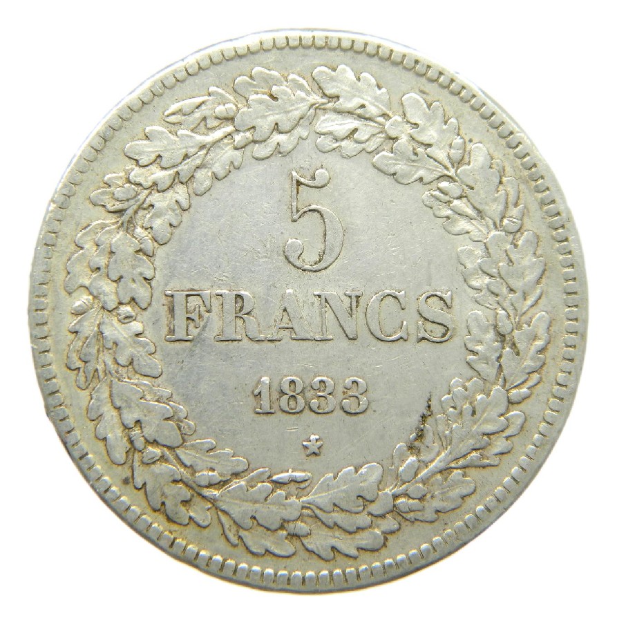 1833 - BELGICA - 5 FRANCS - LEOPOLD I - PLATA - MBC