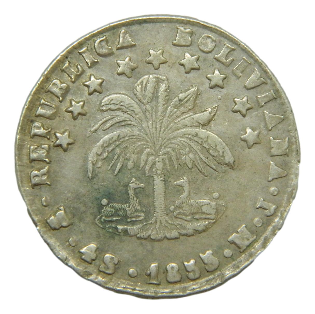 1855 - BOLIVIA - 4 SOLES - PLATA 