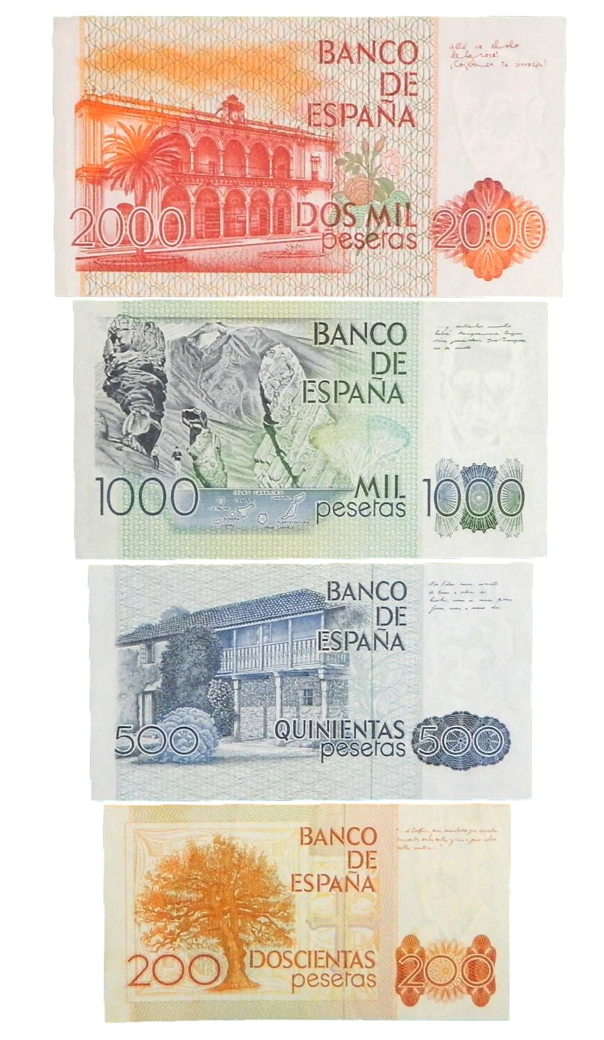 1979 -1980 - ESPAÑA - SERIE 4 BILLETES - PESETAS - MBC/EBC