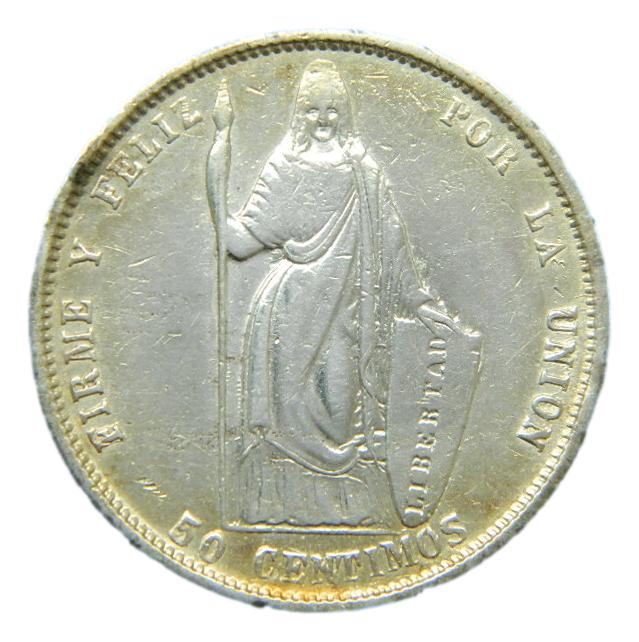 1858 - PERU - 50 CENTIMOS - LIMA - PLATA