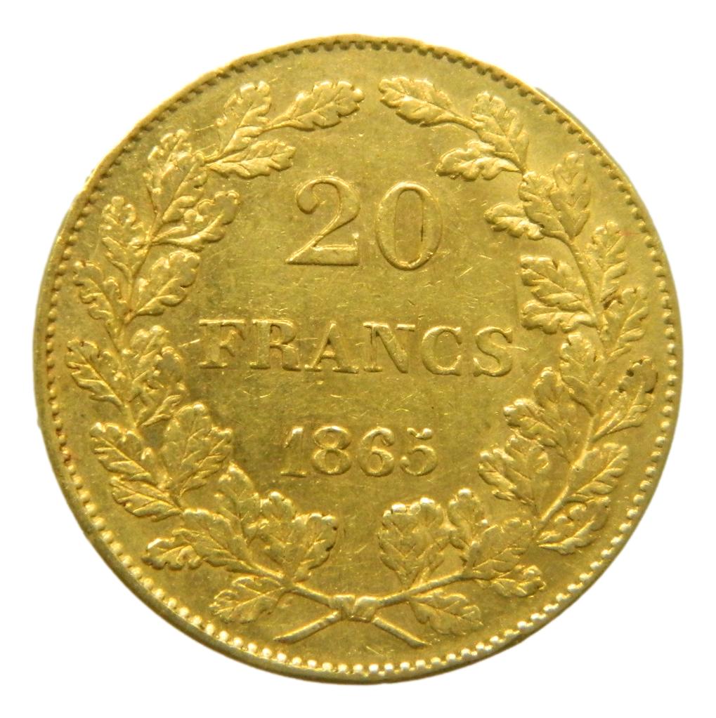 1865 - BELGICA - 20 FRANCS - LEOPOLD I - ORO