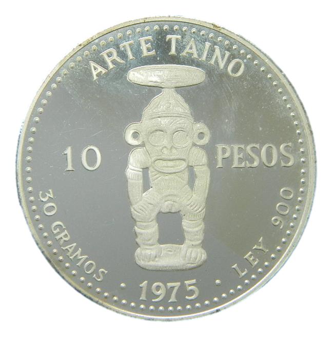 1975 - REPUBLICA DOMINICANA - 10 PESOS - ARTE TAINO - PLATA