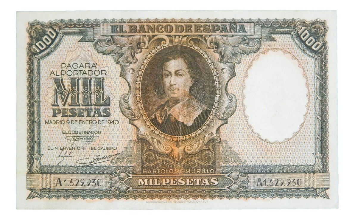 1940 - ESPAÑA - BILLETE - 1000 PESETAS - BARTOLOME MURILLO - DESCOLORIDO - BC+