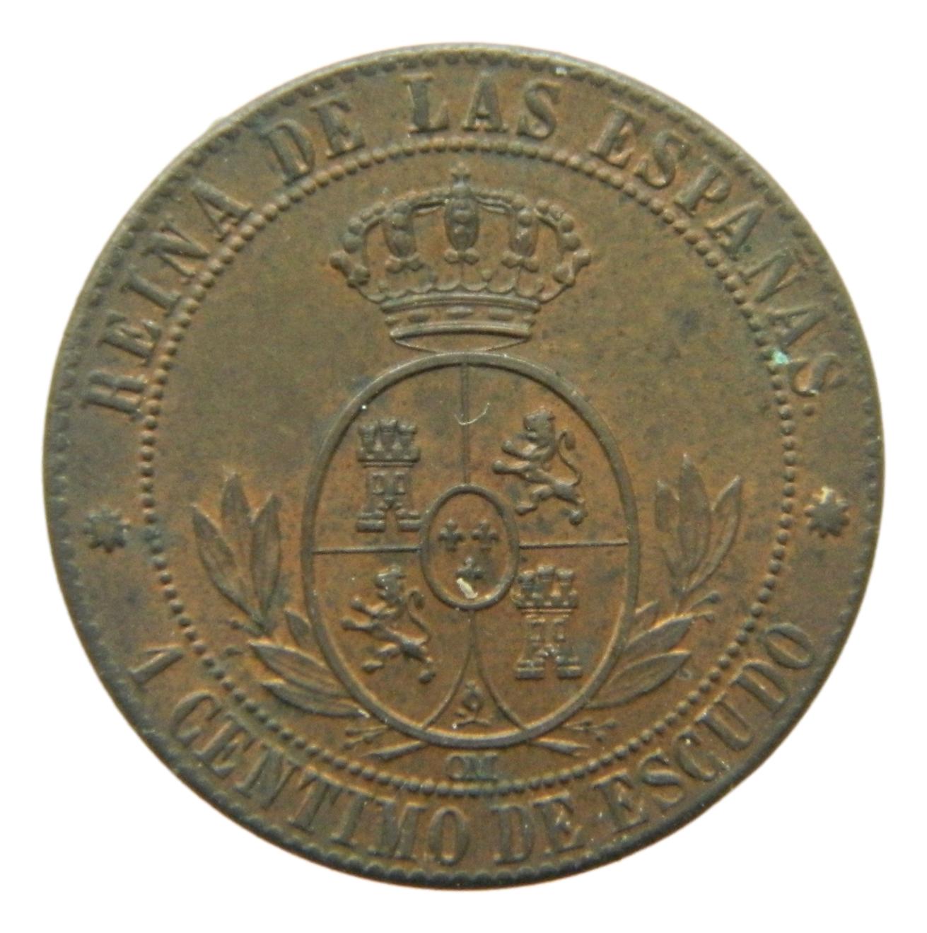 1867 OM - ISABEL II - 1 CENTIMO DE ESCUDO - BARCELONA - MBC