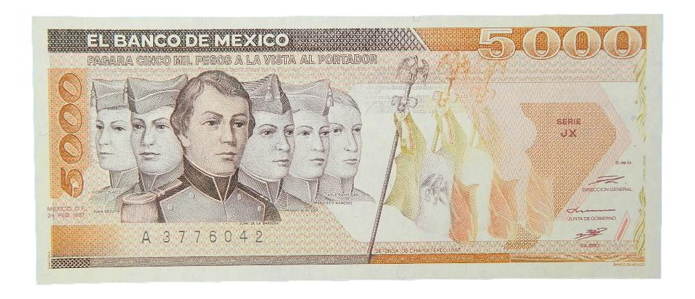1987 - MEXICO - BILLETE - 5000 PESOS - PICK 88B - SC