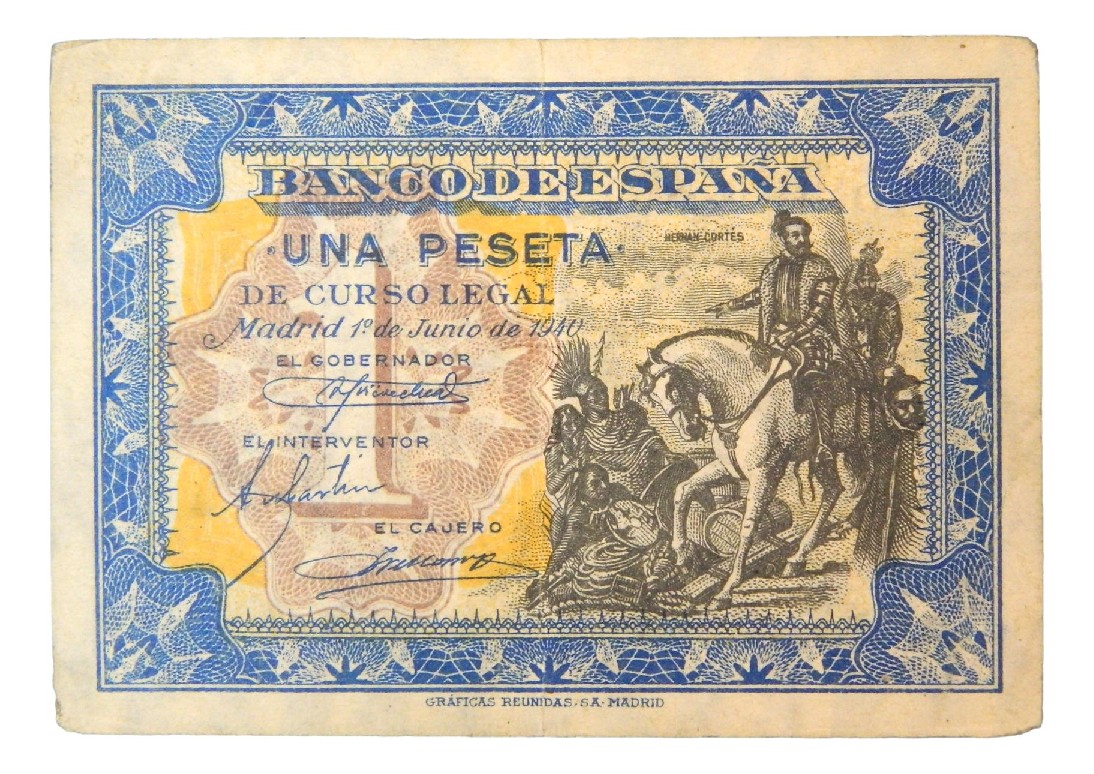 1940 - ESPAÑA - BILLETE - 1 PESETA - HERNÁN CORTÉS - BC