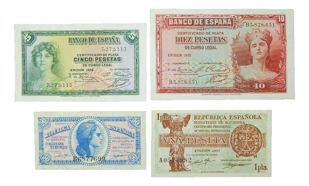 1935 -1937 - ESPAÑA - LOTE 4 BILLETES - PESETAS - EBC+