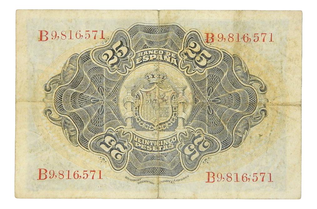 1906 - ESPAÑA - BILLETE - 25 PESETAS - BC+