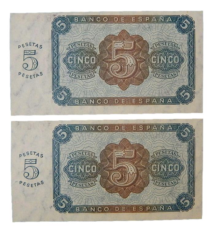 1938 - ESPAÑA - PAREJA BILLETES - 5 PESETAS - BURGOS - SC