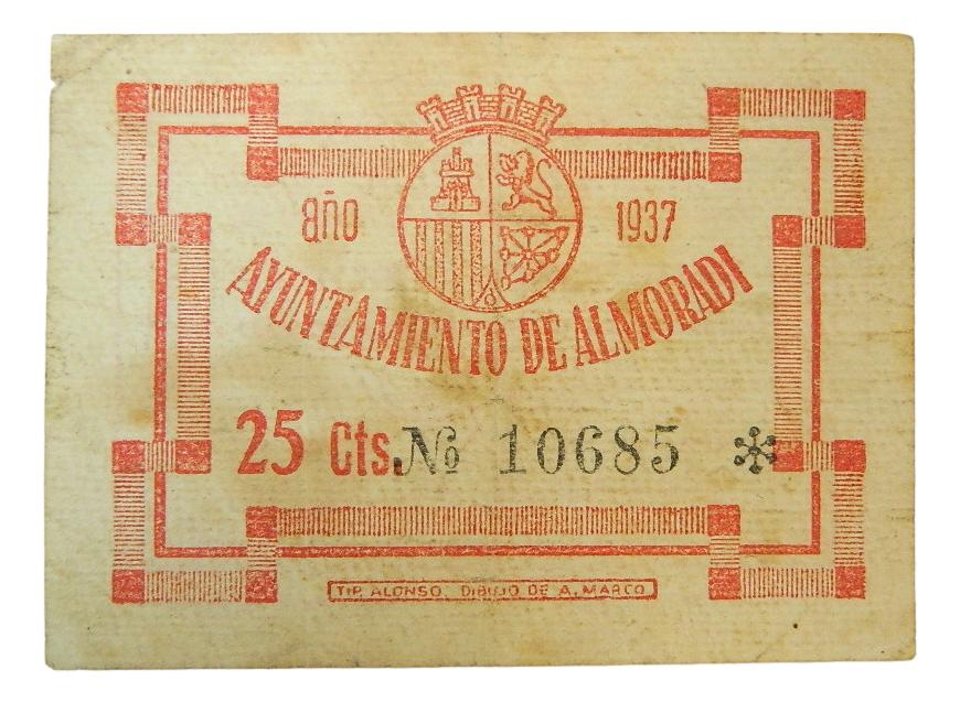ALMORADI - BILLETE - 25 CENTIMOS - 1 FEBRERO 1937 - AGB 145 A - MBC-