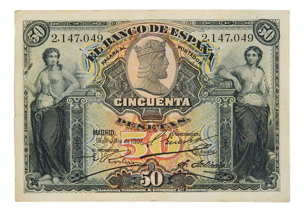 1907 - ESPAÑA - BILLETE - 50 PESETAS - MADRID - MBC-