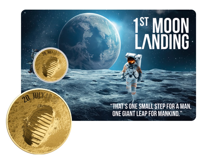 LLEGADA A LA LUNA -  MONEDA DE ORO FINO - 1/1000 OZ - 3000 FRANCS CFA - TCHAD - COINCARD