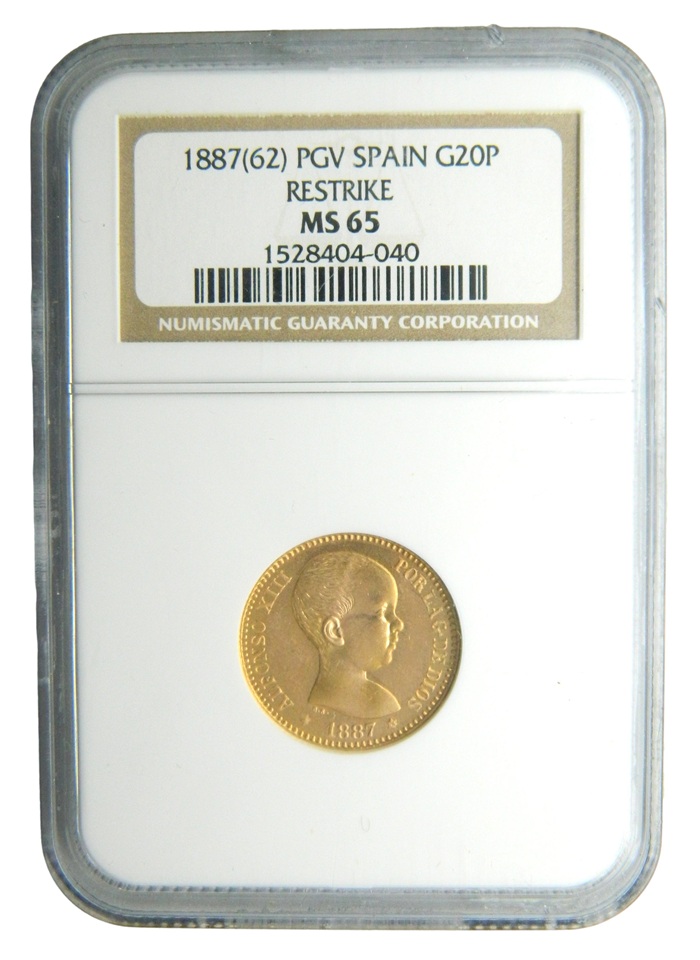 1887 *--62 - REACUÑACION - ALFONSO XIII - 20 PESETAS - PGV - NGC MS 65
