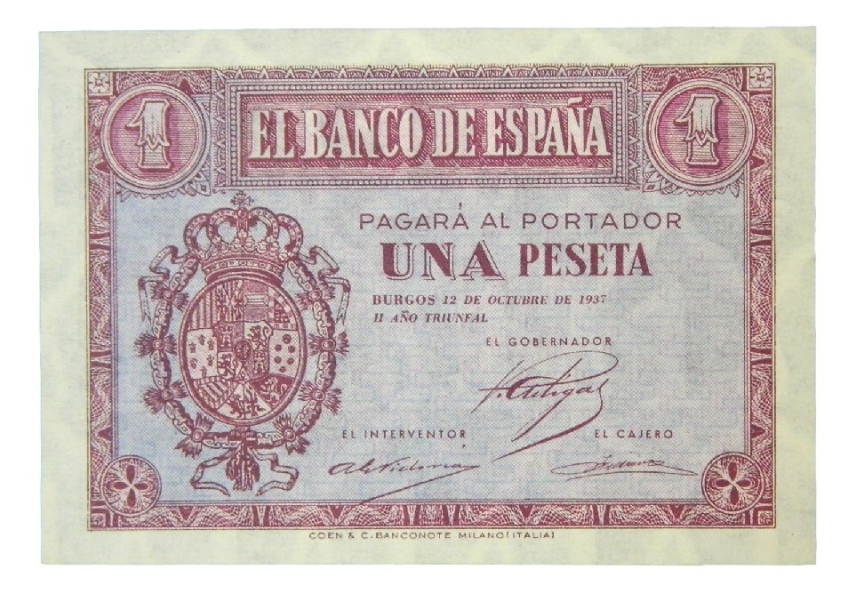 1937 - ESPAÑA - BILLETE - 1 PESETA - BURGOS - SC
