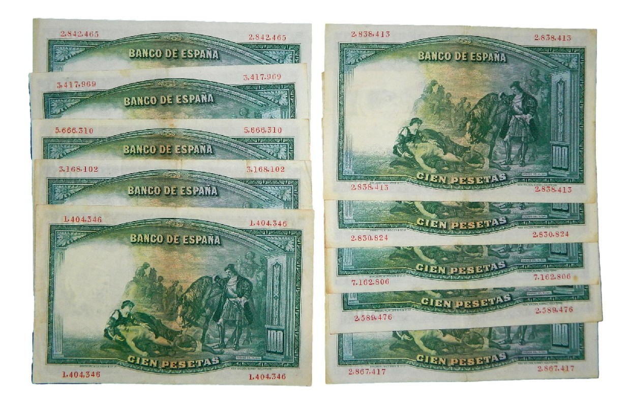1931 - ESPAÑA - LOTE 10 BILLETES - 100 PESETAS
