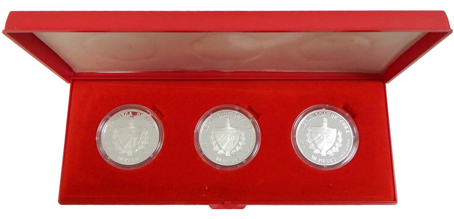 2001 - CUBA - SERIE 3 MONEDAS - 10 PESOS - MONUMENTOS - PLATA
