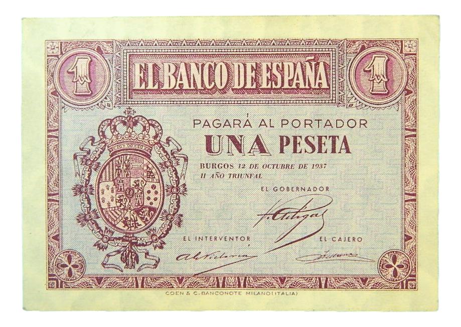 1937 - ESPAÑA - 1 PESETA - BURGOS - BC - 