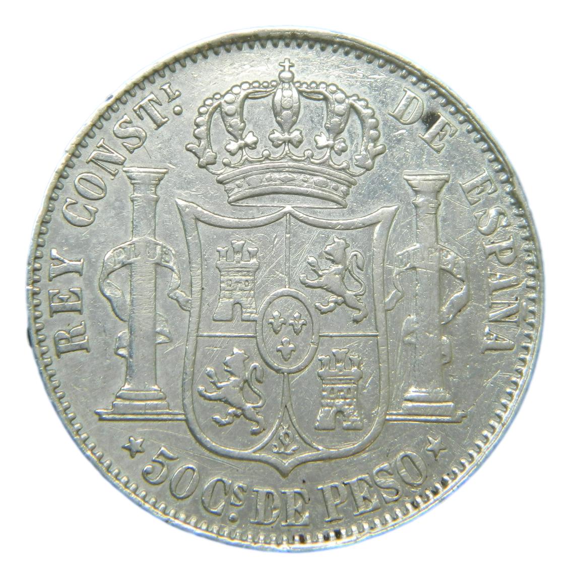 1880 - ALFONSO XII - 50 CENTAVOS DE PESO - MANILA - MBC+