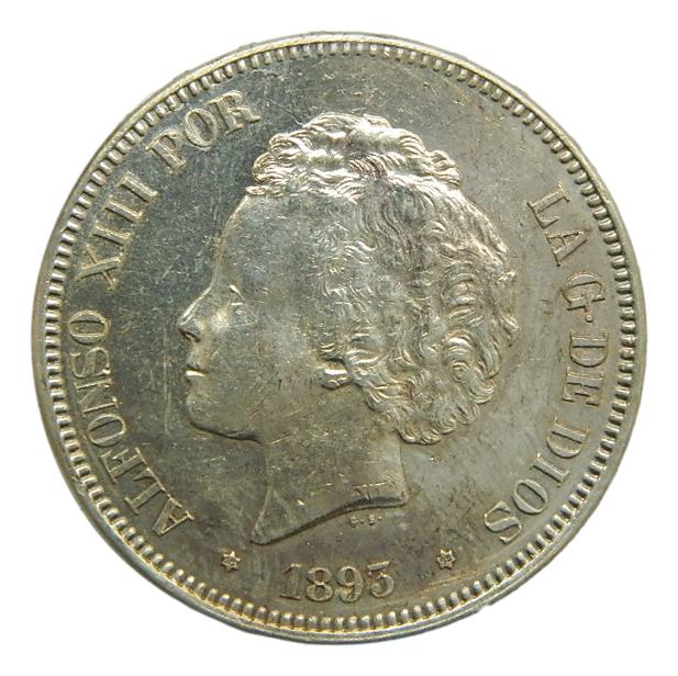 1893 *18-93 - ALFONSO XIII - 5 PESETAS - PGV - EBC
