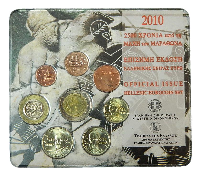 2010 - GRECIA - CARTERA EUROS - 8 MONEDAS - MANCHITAS