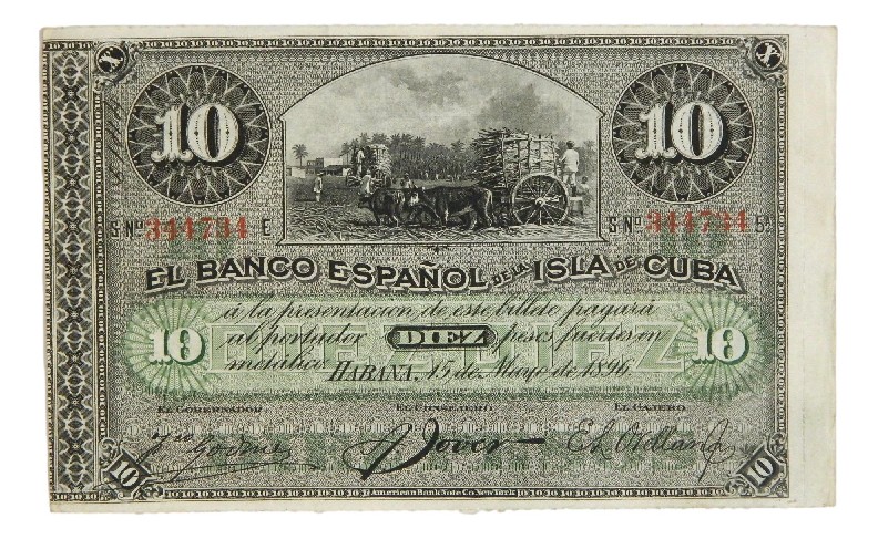 1896 - CUBA - BILLETE - 10 PESOS - SIN SELLO PLATA - EBC
