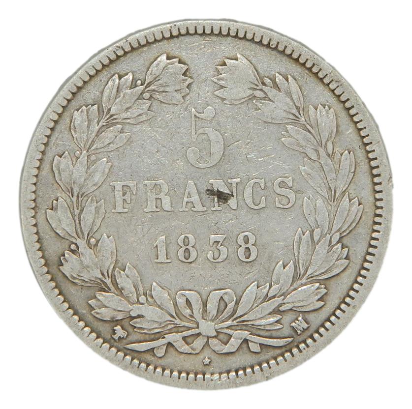 1838 M - FRANCIA - 5 FRANCS - TOULOUSE - PLATA