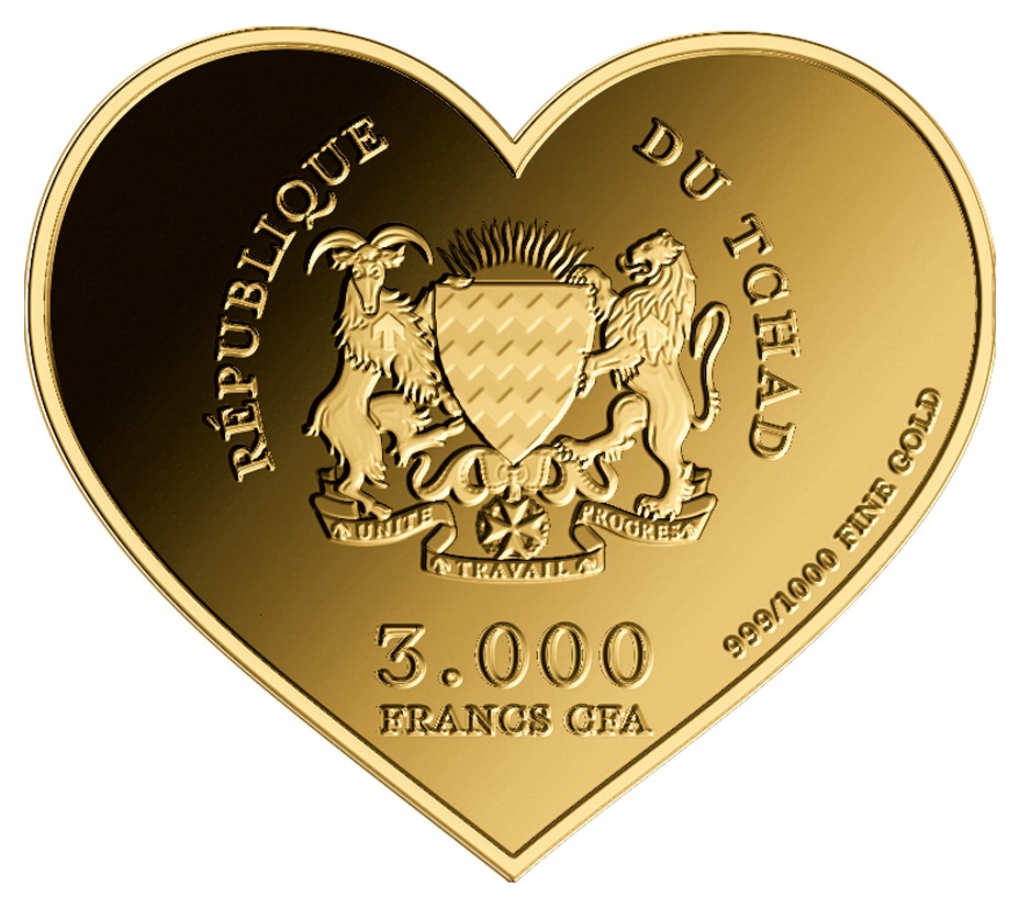 ESPECIAL SAN VALENTIN - CORAZON - TE QUIERO - MONEDA DE ORO FINO - 1/1000 OZ - 3000 FRANCS CFA - TCHAD - ESTUCHE