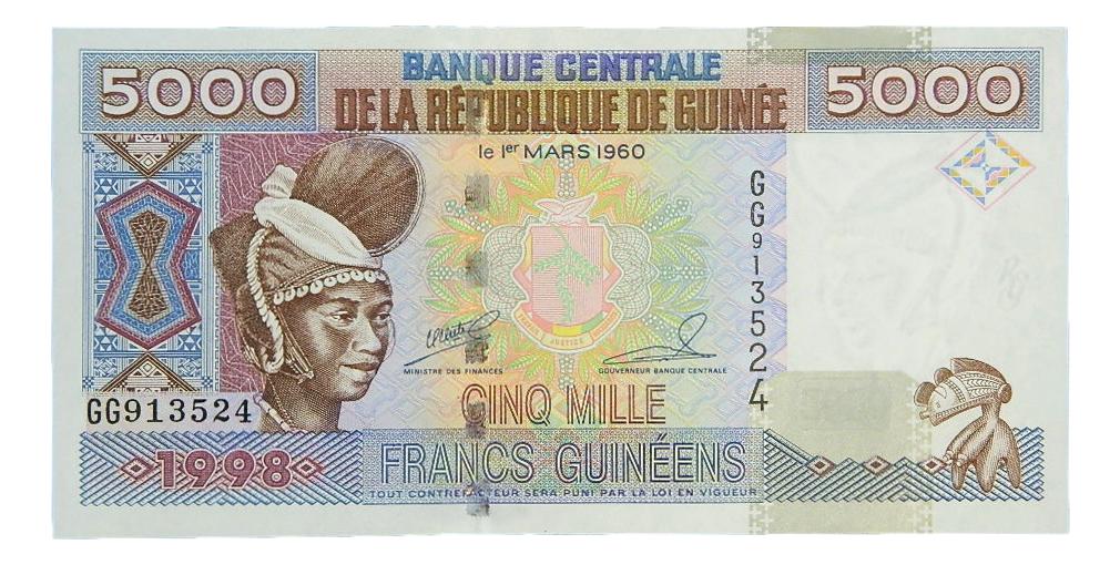 1998 - GUINEA - BILLETE - 5000 FRANCS - PICK 38