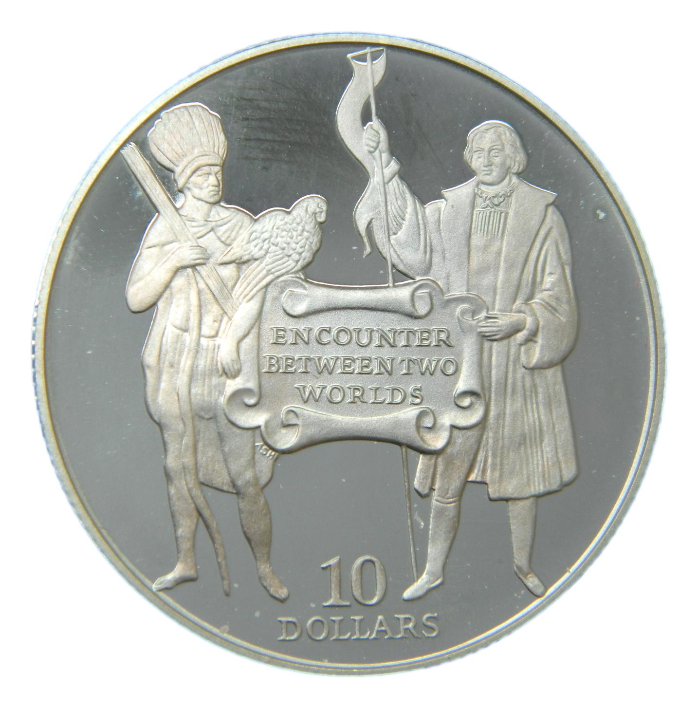 1992 - BARBADOS - 10 DOLARES - ENCUENTRO DE DOS MUNDOS - PLATA