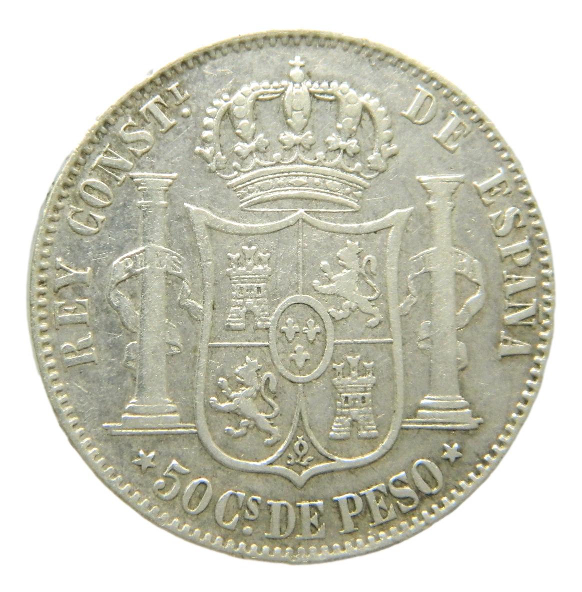 1885 - ALFONSO XII - 50 CENTAVOS DE PESO - MANILA