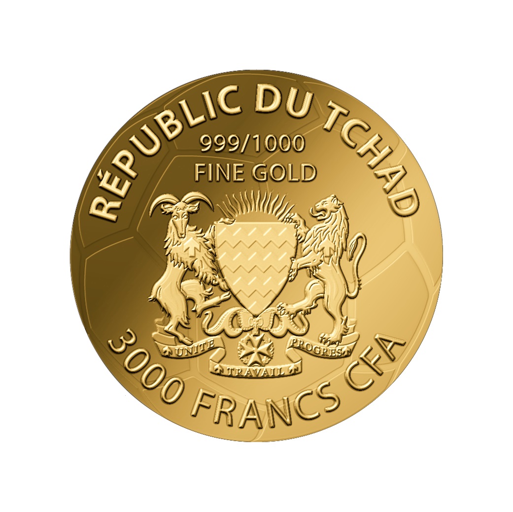 PELOTA - FUTBOL ESPAÑA - MONEDA DE ORO FINO - 1/1000 OZ - 3000 FRANCS CFA - TCHAD - ESTUCHE