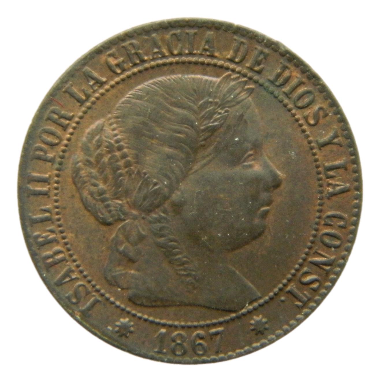 1867 OM - ISABEL II - 1 CENTIMO DE ESCUDO - BARCELONA - MBC