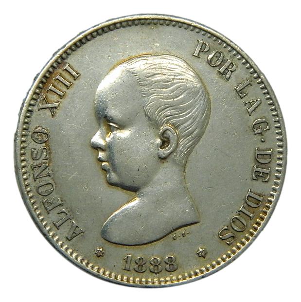 1888 *18-88 - ALFONSO XIII - 5 PESETAS - MPM - PLATA