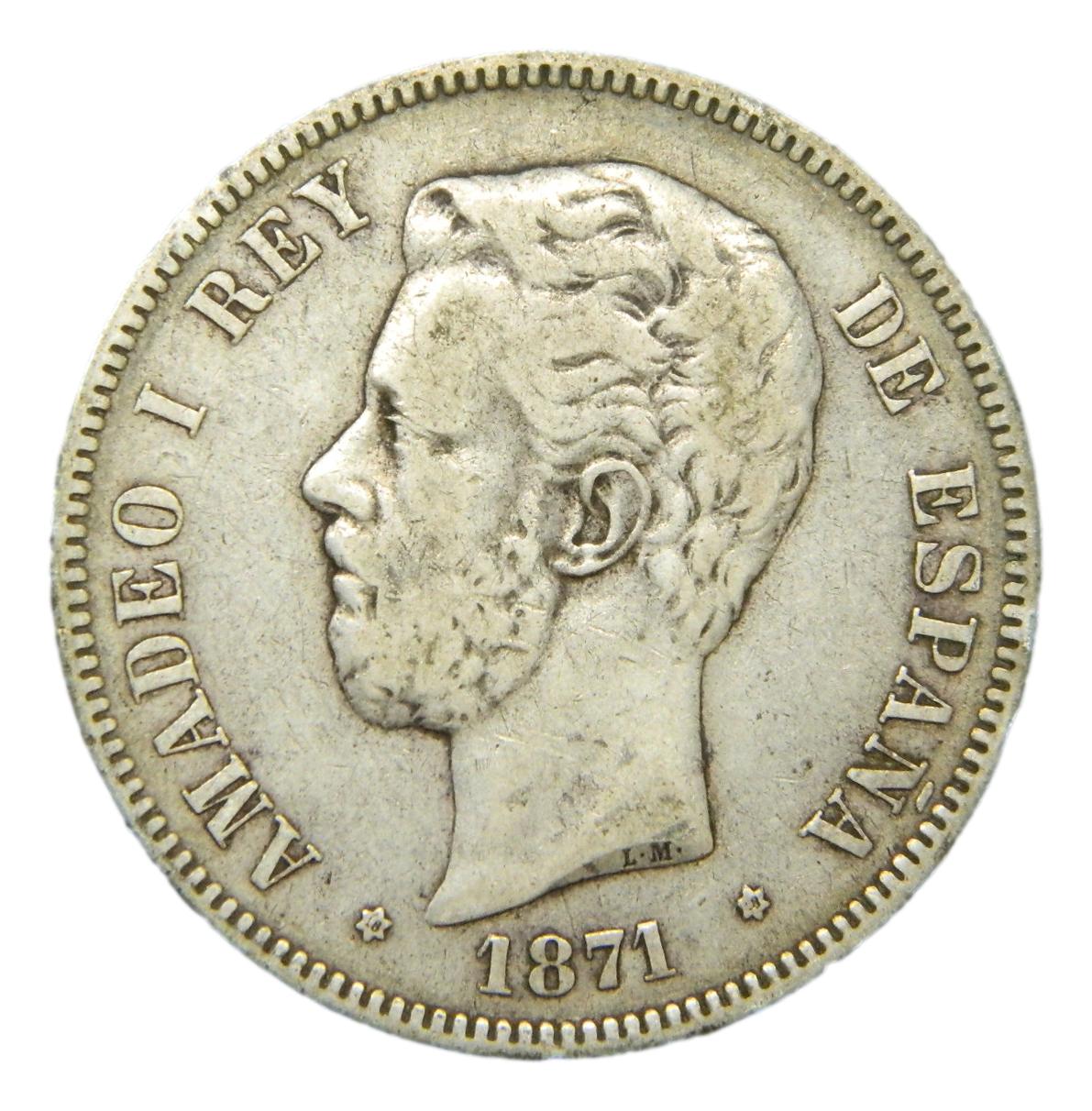 1871 - AMADEO I - 5 PESETAS - DEM - DURO - * 18-18
