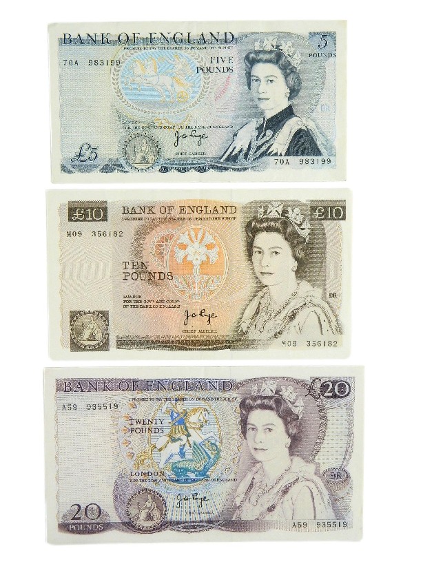 ENGLAND - SERIE 3 BILLETES - 20, 10 Y 5 POUNDS - MBC