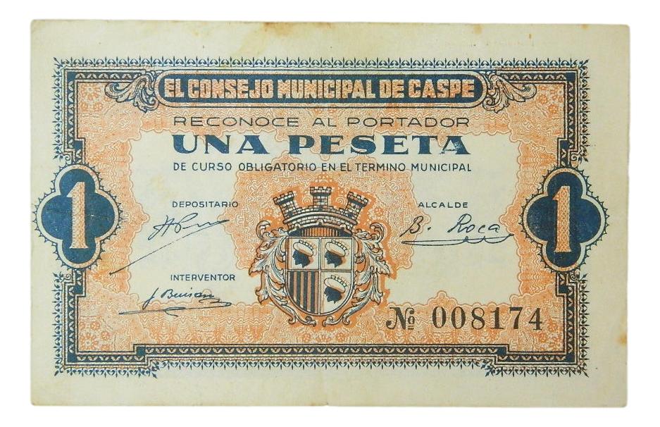 BILLETE - CONSEJO MUNICIPAL DE CASPE - 1 PESETA