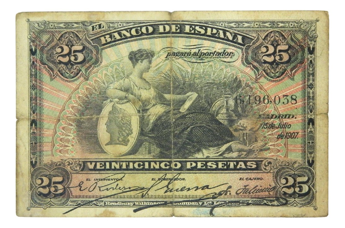 1907 - ESPAÑA - BILLETE - 25 PESETAS - MADRID - RC
