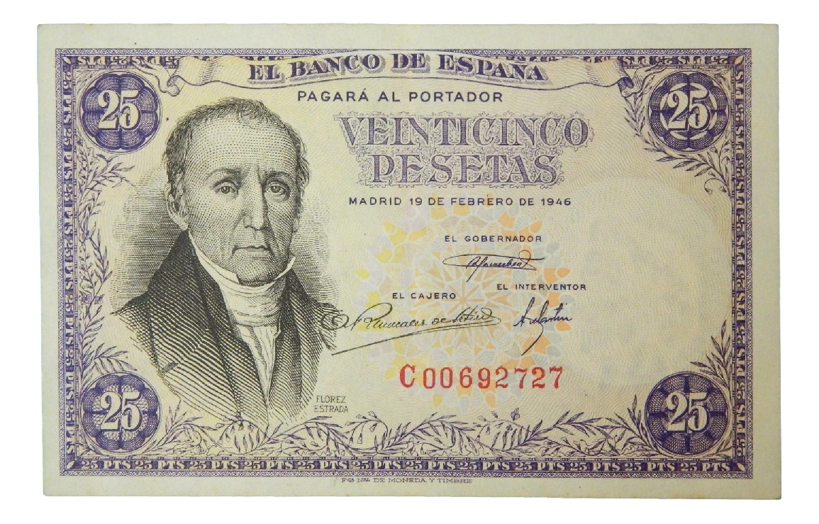 1946 - ESPAÑA - BILLETE - 25 PESETAS - FLOREZ ESTRADA - MBC