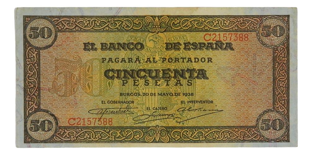 1938 - ESPAÑA - BILLETE - 50 PESETAS - BURGOS - MBC