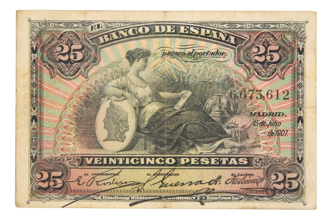 1907 - ESPAÑA - BILLETE - 25 PESETAS - MADRID - BC