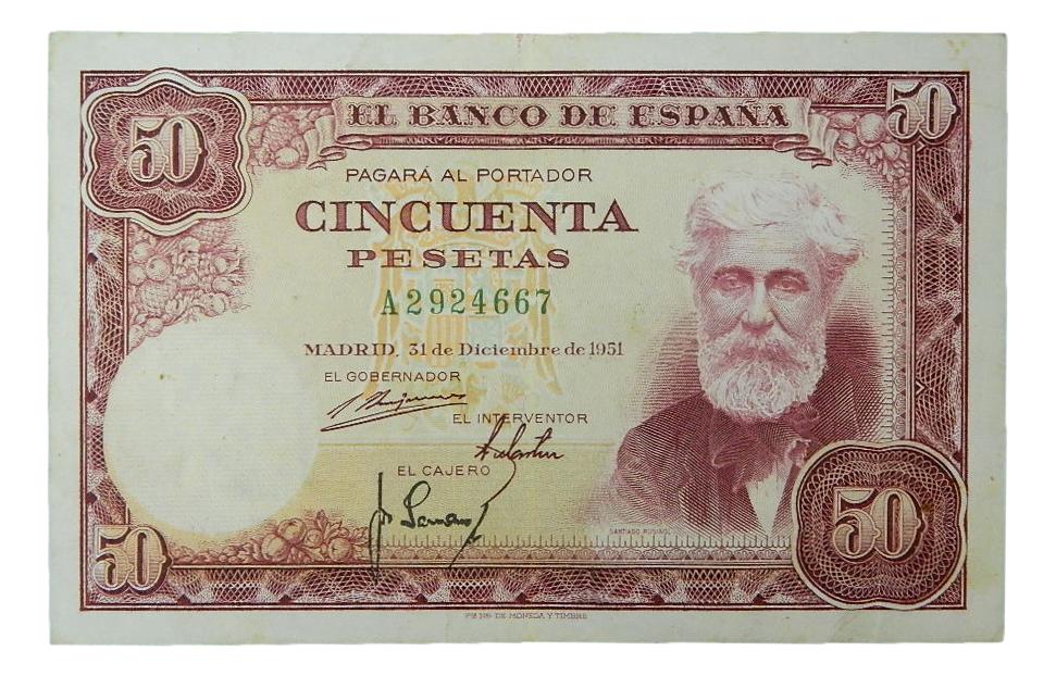 1951 - ESPAÑA - BILLETE - 50 PESETAS - SANTIAGO RUSIÑOL