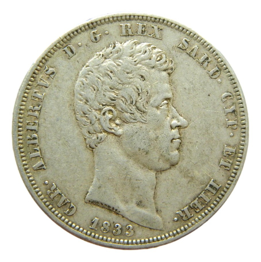 1833 - ITALIA - 5 LIRE - ALBERTO - PLATA