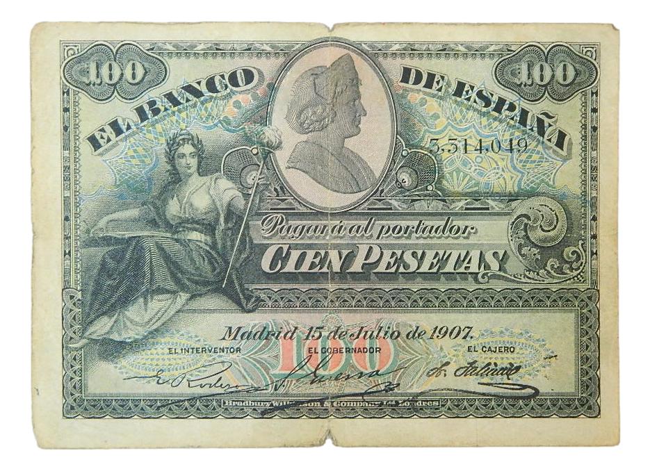 1907 - ESPAÑA - 100 PESETAS - BILLETE - BC-