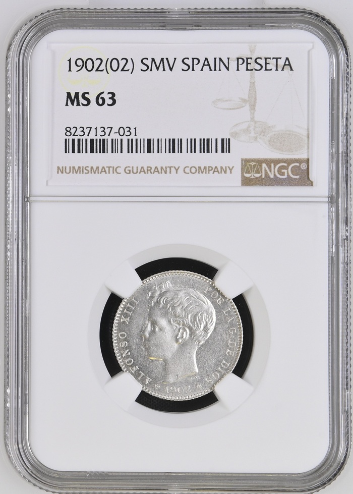 1902 *02 - ALFONSO XIII - 1 PESETA - SMV - NGC MS 63
